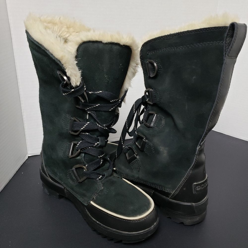 SOREL Tivoli IV Tall Waterproof Boot Suede Mid Calf Lace-Up Snow Boots Black - Picture 14 of 16